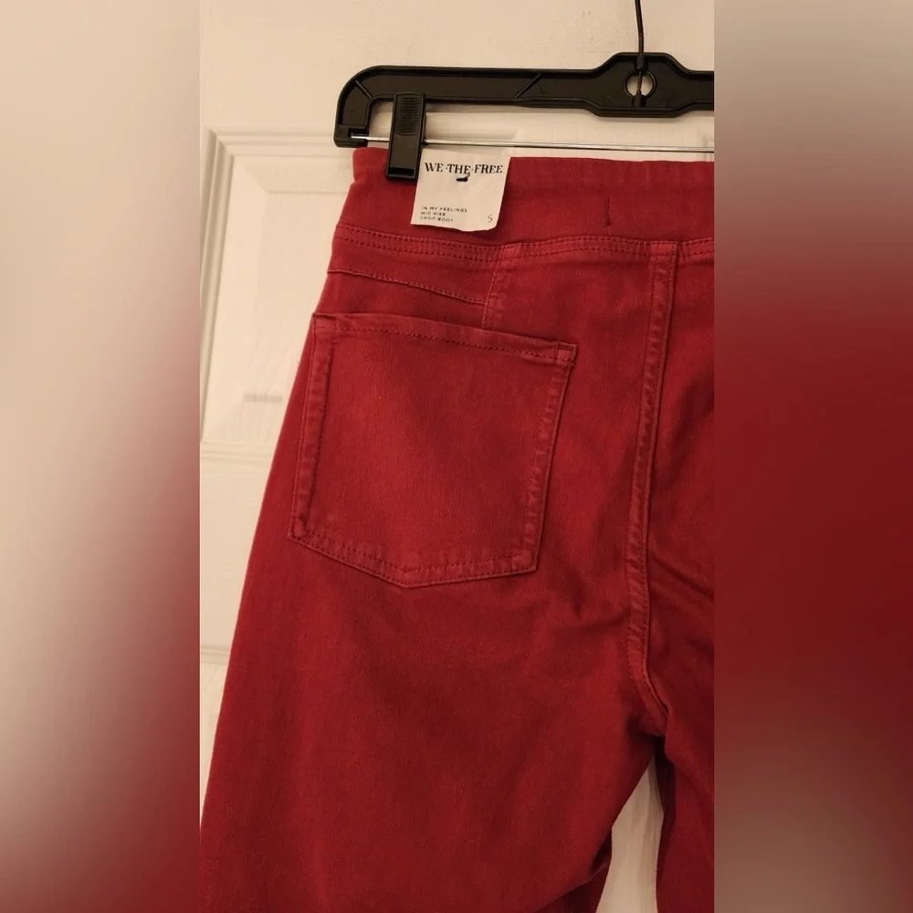 Free People We The Free In My Feelings Red Wine Cropped Slim Flare Jeans Small